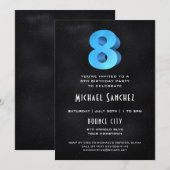 Cool 3D op Black 8th Birthday Party Invitation Kaart (Voorkant / Achterkant)