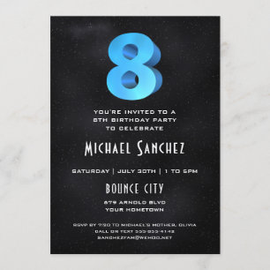 Cool 3D op Black 8th Birthday Party Invitation Kaart