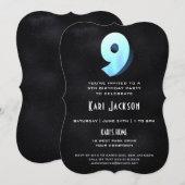 Cool 3D op Black 9th Birthday Party Invitation Kaart (Voorkant / Achterkant)