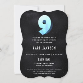 Cool 3D op Black 9th Birthday Party Invitation Kaart