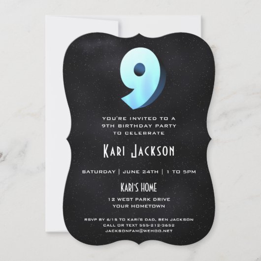 Cool 3D op Black 9th Birthday Party Invitation Kaart (Voorkant)