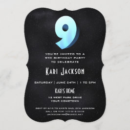 Cool 3D op Black 9th Birthday Party Invitation Kaart