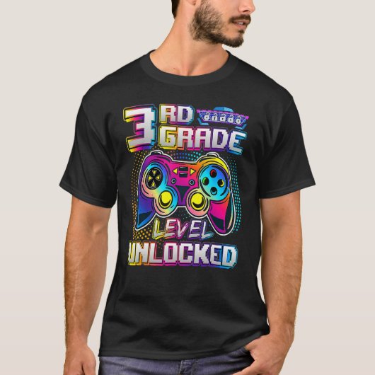 Cool 3rd Grade Level Ontgrendeld Terug naar School T-shirt (Voorkant)