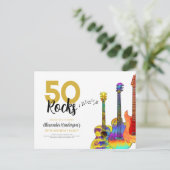 Cool 50 rocks gitaar 50ste verjaardagsfeestje uitnodiging briefkaart (Staand voorkant)