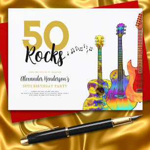 Cool 50 rots gitaar 50ste verjaardagsfeestje uitnodiging briefkaart