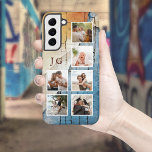 Cool 6-foto's w / Monogram op Urban Grunge BG Samsung Galaxy Hoesje<br><div class="desc">Uniek ontwerp met zes vierkante fotosjablonen en twee-initialen monogram tekstvelden op armoedige,  gescheurde urban grunge blauw en roestrijke gestructureerde achtergrond.</div>