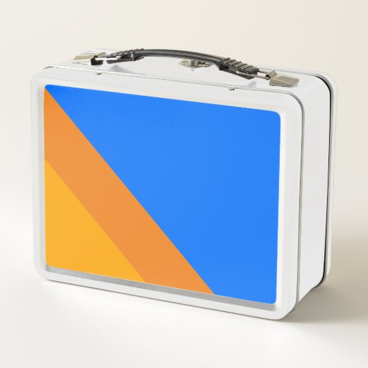 Cool 70s Helderblauw Sinaasappel Geel Slant Stripe (Achterkant)