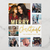 Cool 7 Photo Collage Merry Kerstkalligrafie Folie Feestdagen Briefkaart (Voorkant)