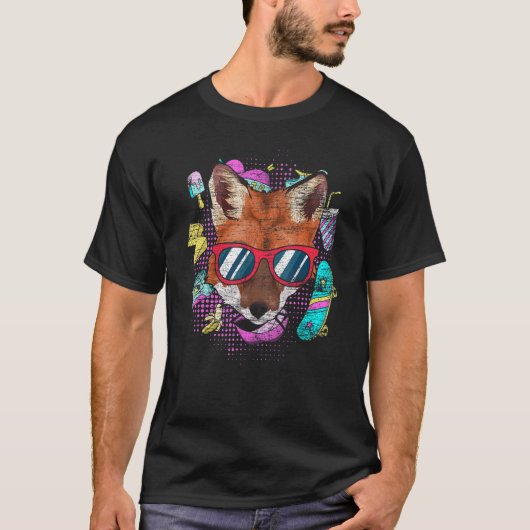 Cool 80s Party Animal Skateboard Sunbril Fox T-shirt (Voorkant)