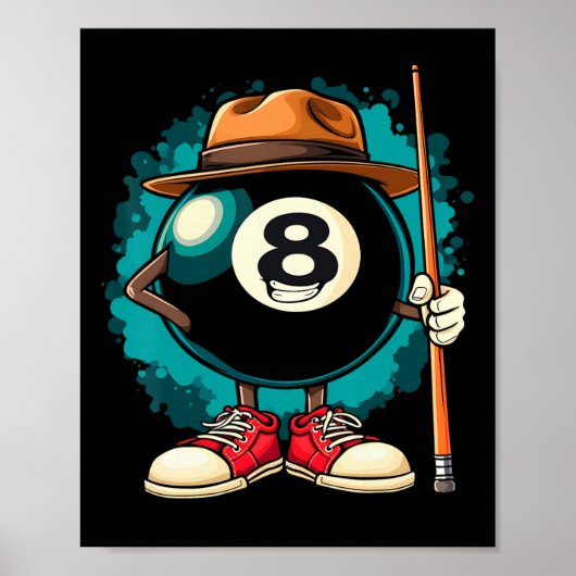Cool 8 Ball karakter Grappige Biljart Poster (Voorkant)