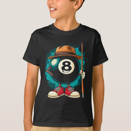 Cool 8 Ball karakter Grappige Biljart T-shirt (Voorkant)