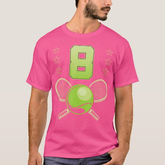 Cool 8 Tennis 8e verjaardagsfeestje 8 jaar oud T-shirt (Voorkant)