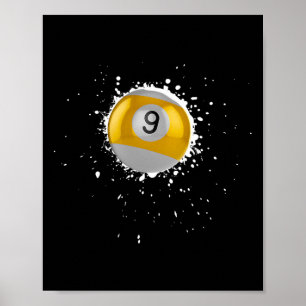 Cool 9-ball Nine Pool Biljart Paint Splatter Bil Poster