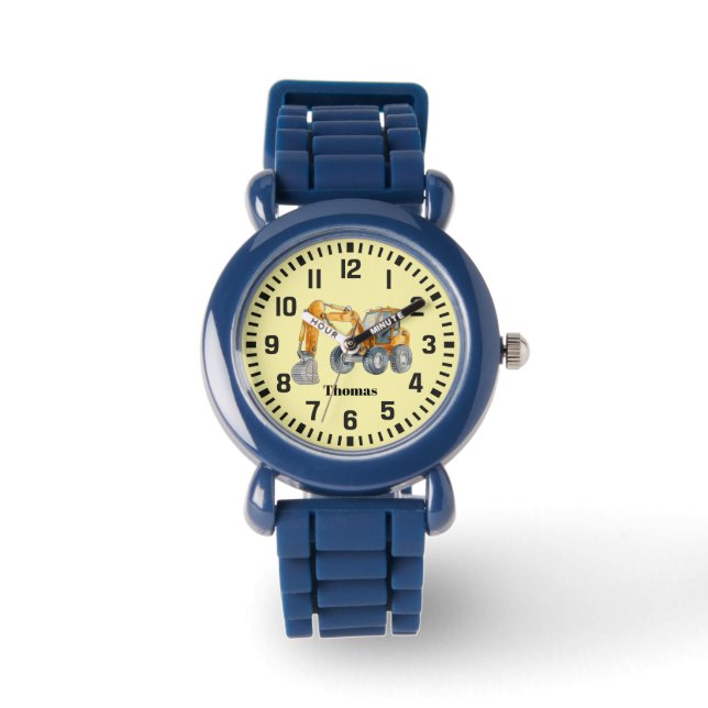Cool Aangepaste Naam Bouw Digger Truck Horloge (Voorkant)