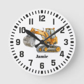 Cool Aangepaste Naam Bouw Digger Truck Ronde Klok (Voorkant)