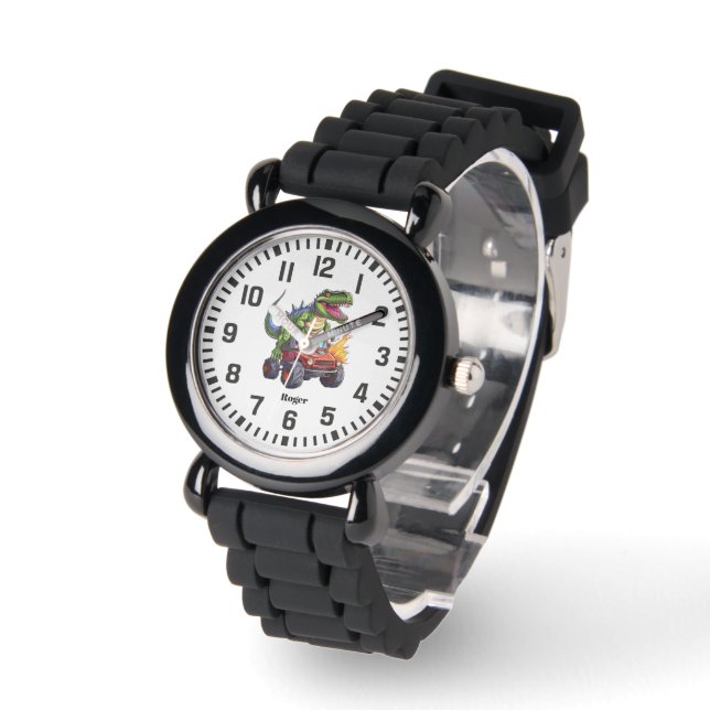 Cool Aangepaste Naam Dinosaurus Rijden Monster Tru Horloge (Hoek)