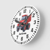 Cool Aangepaste Naam Rode Tractor Ronde Klok (Hoek)