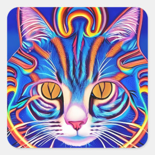 Cool Abstract Cat AI Art Vierkante Sticker