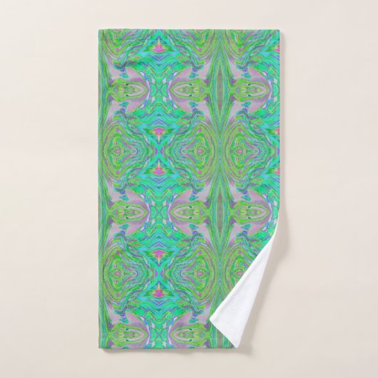 Cool Abstract Chartreuse en Blue Groovy Retro Bad Handdoek (Handdoek)