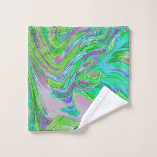Cool Abstract Chartreuse en Blue Groovy Retro Bad Handdoek (Wasdoekje)