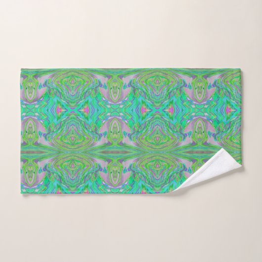 Cool Abstract Chartreuse en Blue Groovy Retro Bad Handdoek (Handdoek)