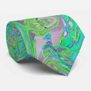 Cool Abstract Chartreuse en Blue Groovy Retro Stropdas