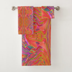 Cool Abstract Chartreuse en Red Groovy Retro Bad Handdoek