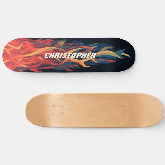 Cool Abstract Fire Flame Orange Blue Persoonlijk Skateboard (Horizontaal)