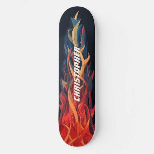 Cool Abstract Fire Flame Orange Blue Persoonlijk Skateboard (Voorkant)