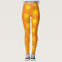 Cool abstract geel zomer zon patroon op oranje leggings