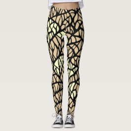 Cool Abstract Geometrisch Beige Zwart Lijnen Patro Leggings