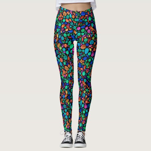 Cool Abstract Kleurrijke Polka Dot Stone Waterverf Leggings (Voorkant)