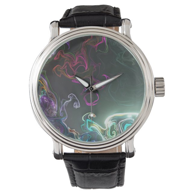 Cool Abstract Neon Liquid Art Black Horloge (Voorkant)