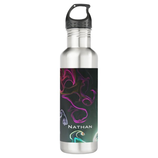 Cool Abstract Neon Liquid Art Black Personalised Waterfles (Voorkant)