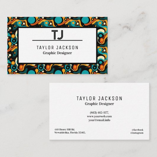 Cool Abstract Pattern Monogram Initialen Visitekaartje (Voorkant / Achterkant)