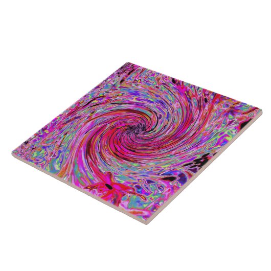 Cool Abstract Retro Hot Pink and Red Floral Swirl Tegeltje (Zijkant)