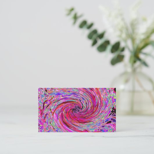 Cool Abstract Retro Hot Pink and Red Floral Swirl Visitekaartje (Staand voorkant)
