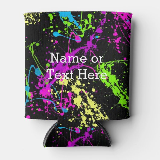 Cool Abstract Retro Rainbow Paint Splatter Zwart Blikjeskoeler (Voorkant)