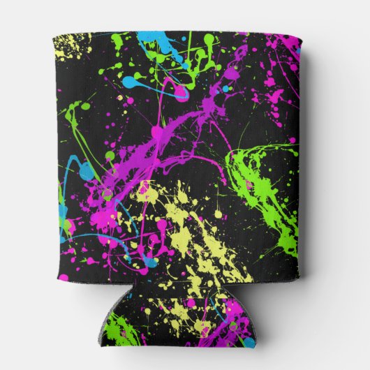 Cool Abstract Retro Rainbow Paint Splatter Zwart Blikjeskoeler (Achterkant)