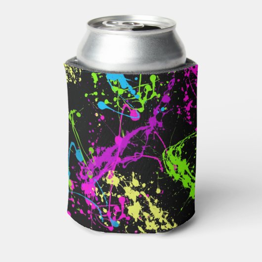 Cool Abstract Retro Rainbow Paint Splatter Zwart Blikjeskoeler (Blikje Achterkant)