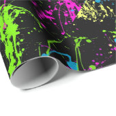 Cool Abstract Retro Rainbow Paint Splatter Zwart Cadeaupapier (Rol Hoek)