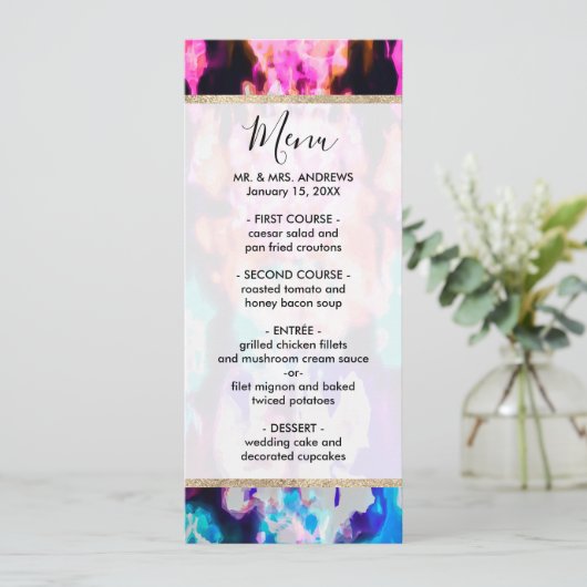 Cool Abstract Roze Blauw Zwart Tie Dye Pattern Menu (Staand voorkant)