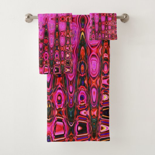 Cool Abstract Roze en Zwart Atomic Retro Zigzags Bad Handdoek (Insitu)