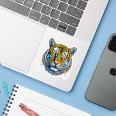 Cool Abstract tijgergezicht Sticker (Laptop w/ iPhone)