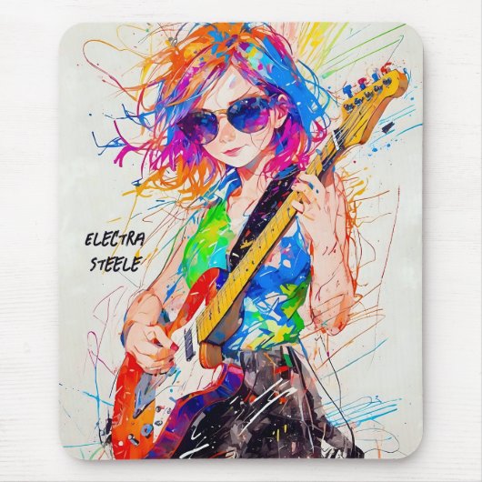 Cool Abstract Vrouw Pop Art Anime Gitarist Muismat (Voorkant)