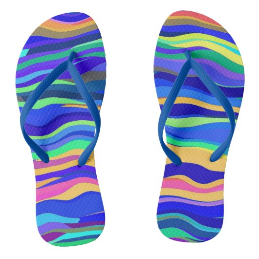 Cool Abstract Wavy Stripes Blue Flip Flops (Voetbed)