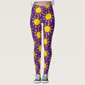 Cool Abstract Yellow Summer Sun Pattern Paars Leggings (Voorkant)