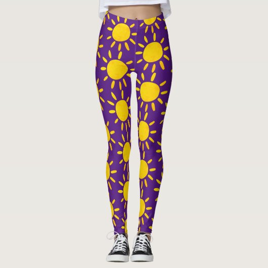 Cool Abstract Yellow Summer Sun Pattern Paars Leggings (Voorkant)