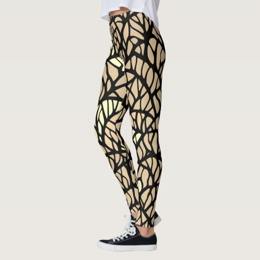 Cool Abstracte geometrische beige zwarte lijnen pa Leggings (Links)