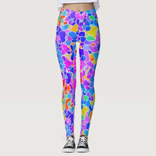 Cool Abstracte Kleurrijke Neon Roze Geometrische M Leggings (Voorkant)